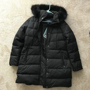 Long Black Parka with Faux Fur